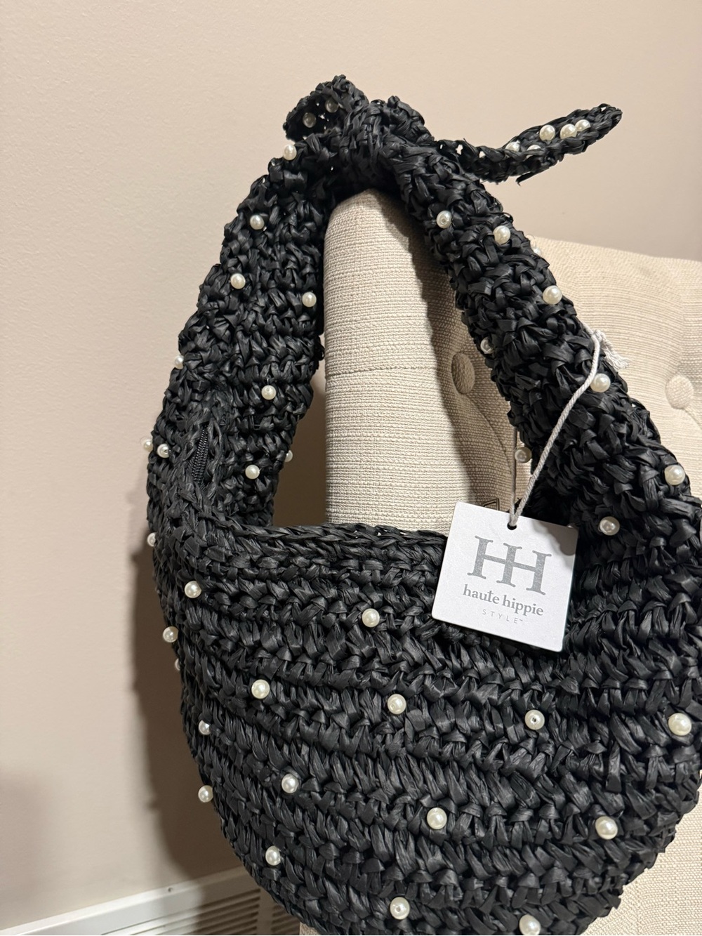 kate spade Black Pearl-Studded Woven Tote